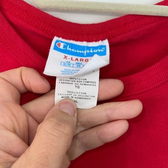 Champion Mens Heritage T Shirt Red Size XL Old English Font Pure Cotton Crewneck - Picture 4 of 7